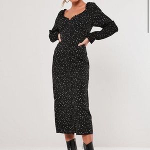 NWT Missguided Black Button-Thru Floral Midi Dress